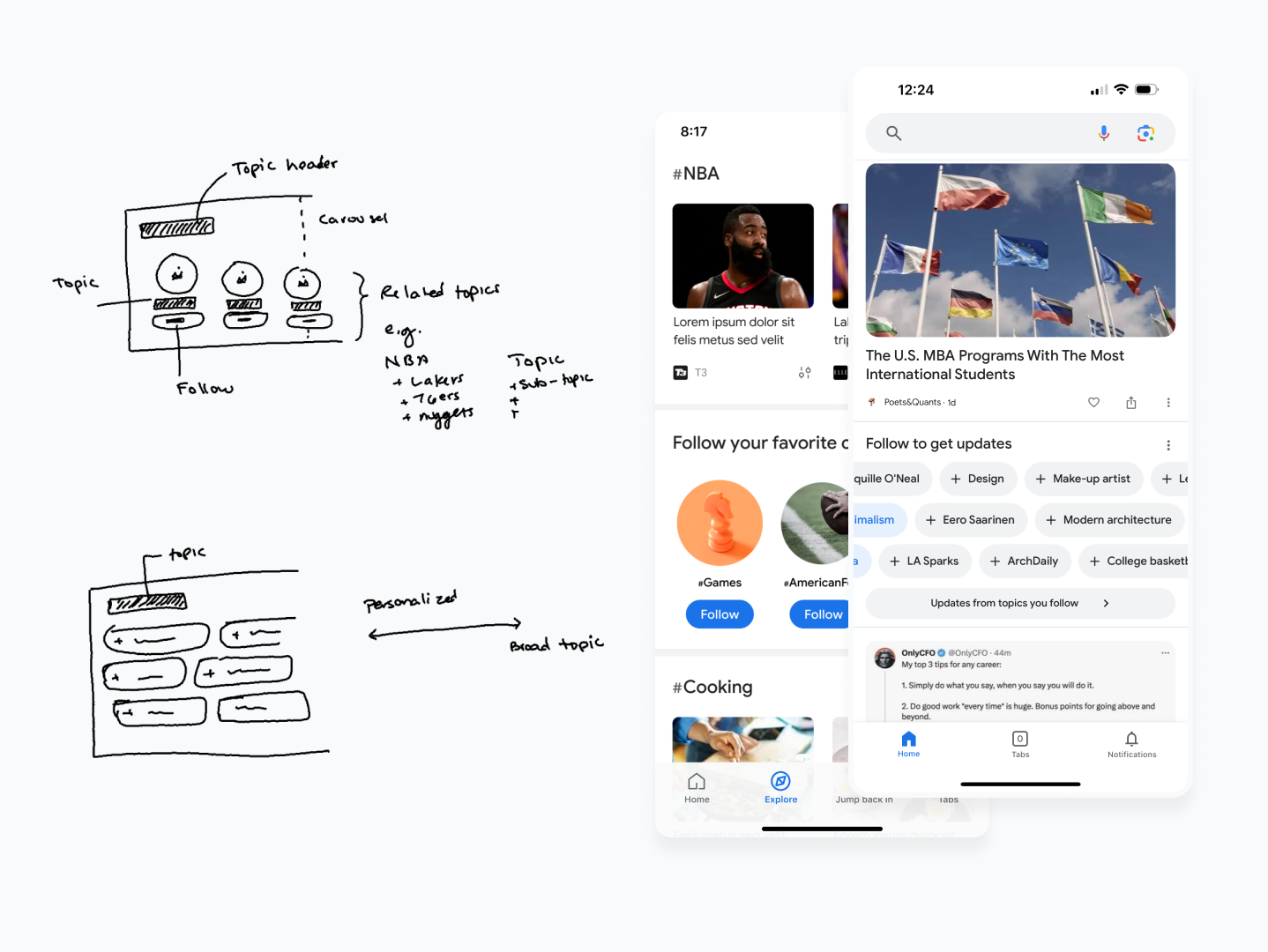 Google app Follow Topic feature — personalization UX by Racine Davis